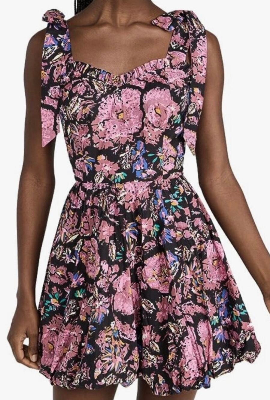 Cleobella Madeline Mini Dress M Organic Cotton Floral Tie Strap Bubble Hem